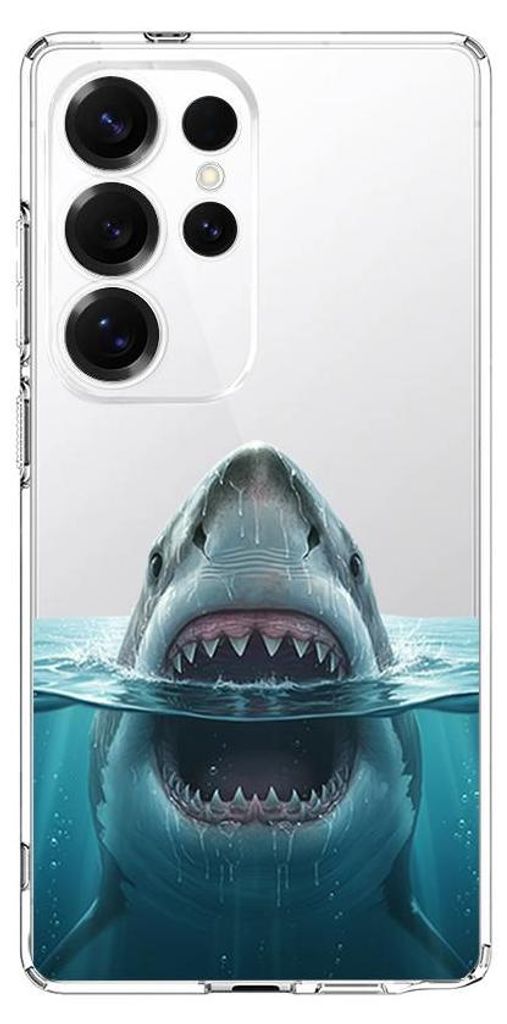 Flexible Hülle für das Samsung Galaxy S25 Ultra, Kameraschutz, TPU Silikon transparent, Weißer Hai