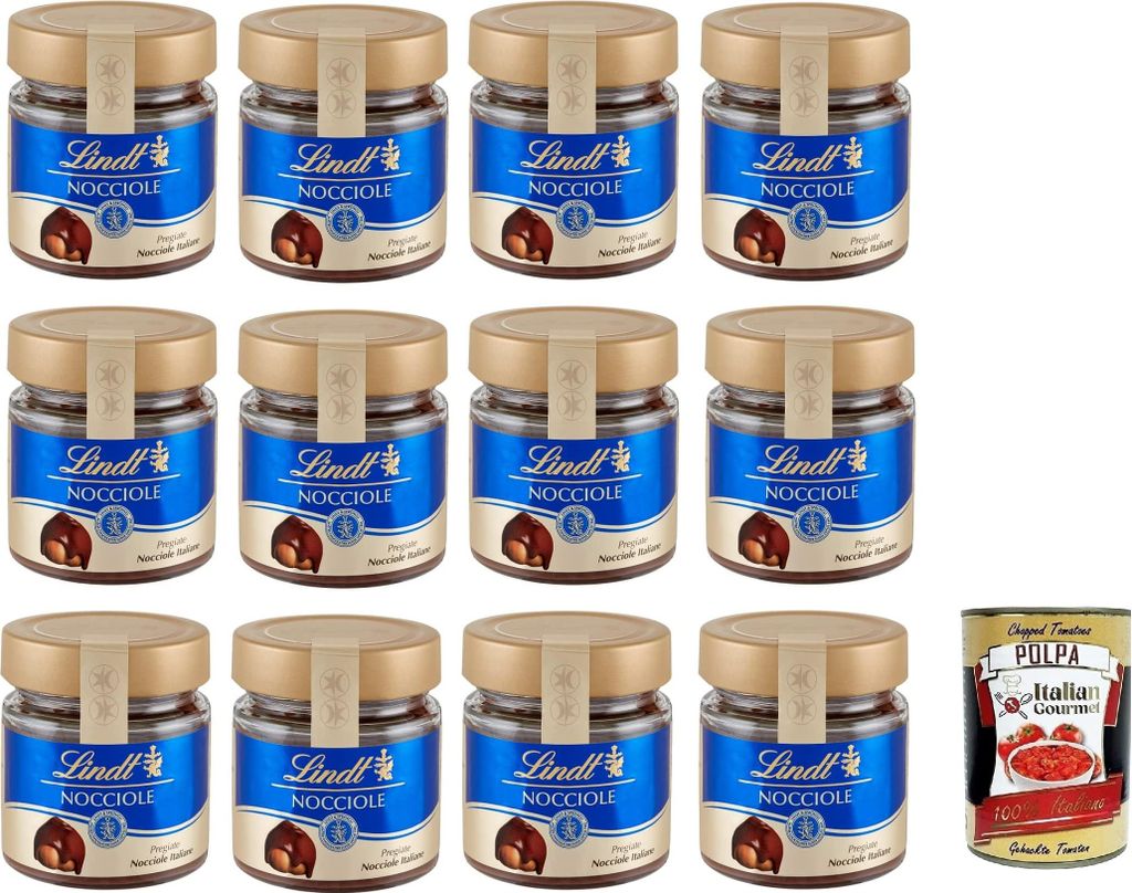 12x Lindt Streichfähige Creme Streichcreme mit Haselnüssen 200g Glas Feine Italienische Haselnüsse