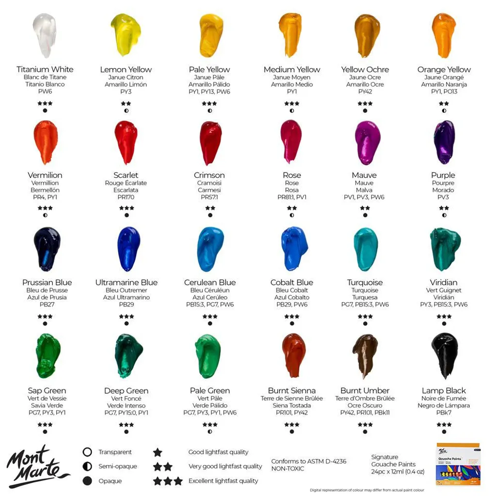 Gouache Mate Anti-Reflets 24 Couleurs Tubes 12ml Finition Sans Trace - 8
