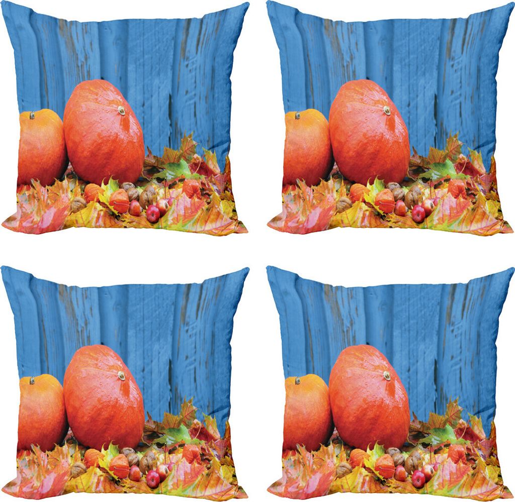 ABAKUHAUS Herbst-Kürbis Kissenbezug Set (4 Stück), Obst und Fall-Blatt, Moderner Doppelseitiger Digitaldruck, 40 cm x 40 cm, Mehrfarbig