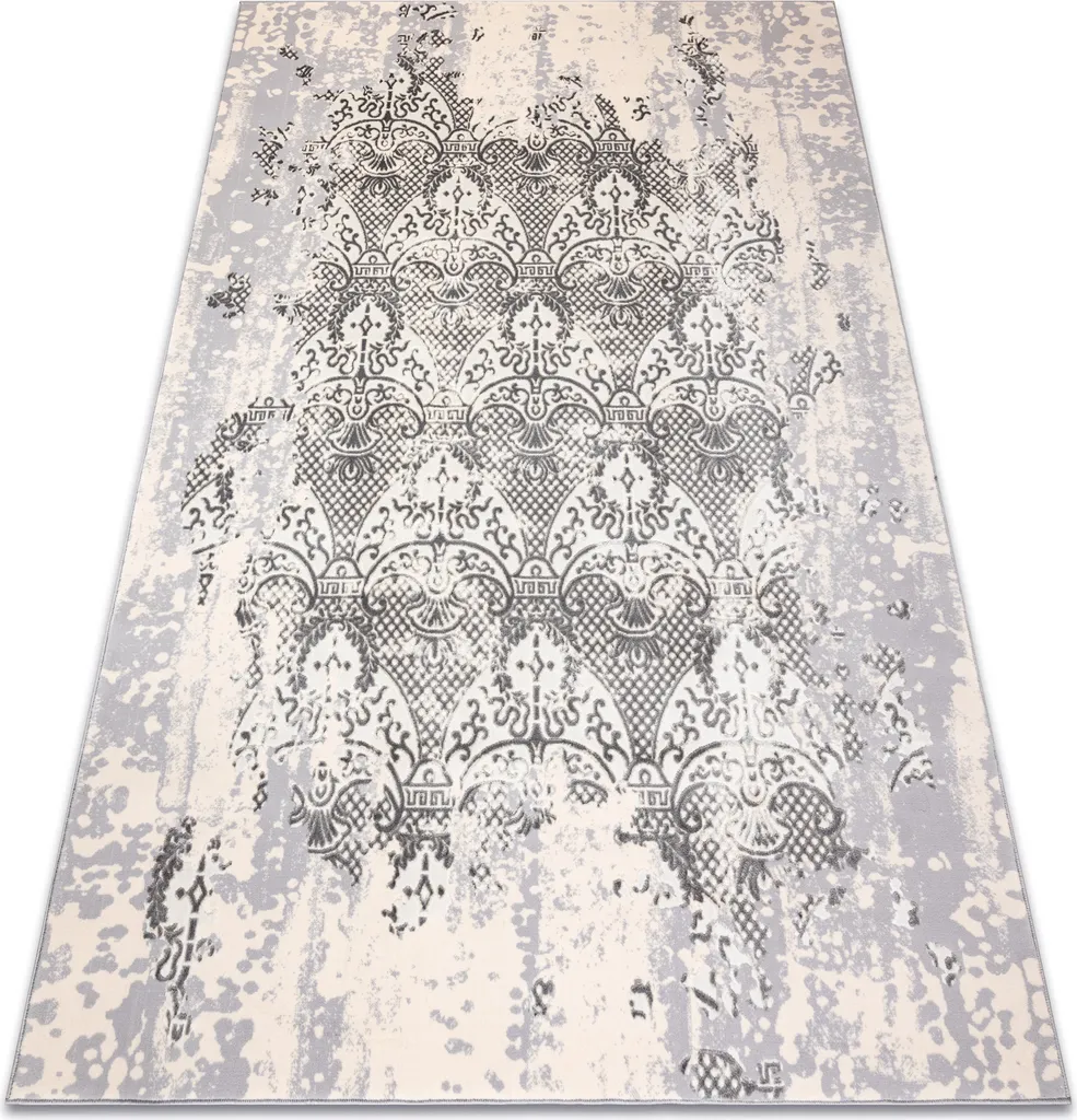 Tapis Effet 3D Crème et Gris - Tapis Vintage à Double Niveau de Fibre