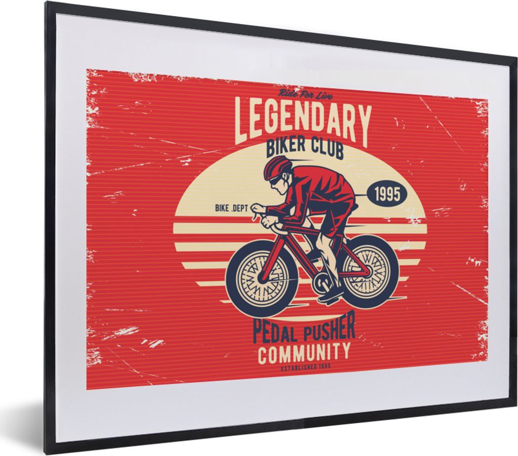 MuchoWow MuchoWow Gerahmtes Poster Fahrrad - Radfahrer - Retro 40x30 cm - Poster mit zchwarzem Bilderrahmen - Bilderrahmen - Poster im Rahmen