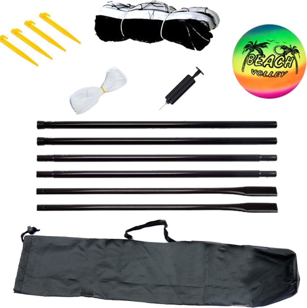 Beachvolleyballnetz, Fussballnetz, Badmintonnetz mit Staender, Pakettasche fuer den Hinterhof im Freien, tragbar