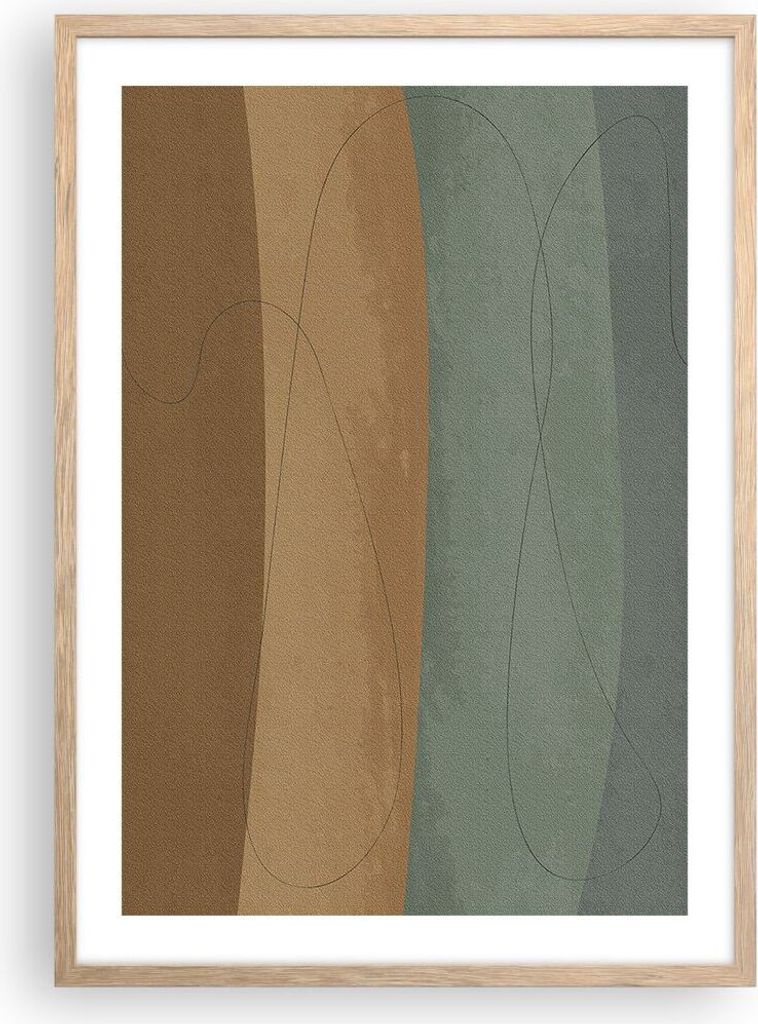 Gerahmtes Poster - Rahmen in heller Eiche - Abstraktion Gold Grün - 50x70 cm - Wand Bild - Wanddeko - Wandbilder - Wandposter - Bilderrahmen - Bil...
