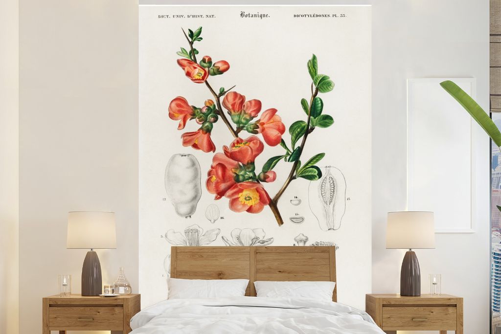 MuchoWow Fototapete für Wohnzimmer oder Schlafzimmer Wandtapete Vinyl Motivtapete Pflanze - Jahrgang - Botanica - 155x240 cm - Tapete