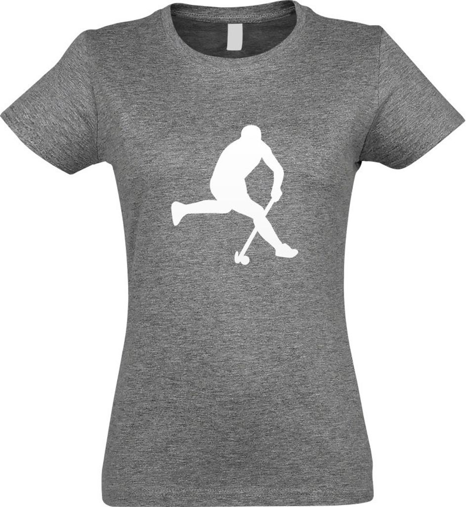 Kiwistar - T-Shirt tailliert - Damen - Graumeliert - Hockey Ball Sportler Figur - mit Motiv Bedruckt - Funshirt Design - Sport - Freizeit - Damen - M