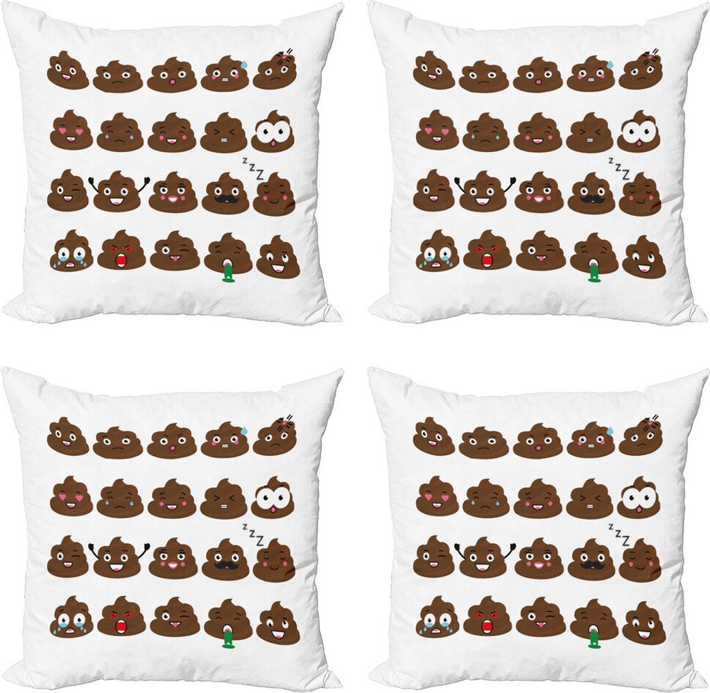 ABAKUHAUS Poop Emoticon Kissenbezug Set (4 Stück), Emotions, Moderner Doppelseitiger Digitaldruck, 50 cm x 50 cm, Schokolade und Weiß