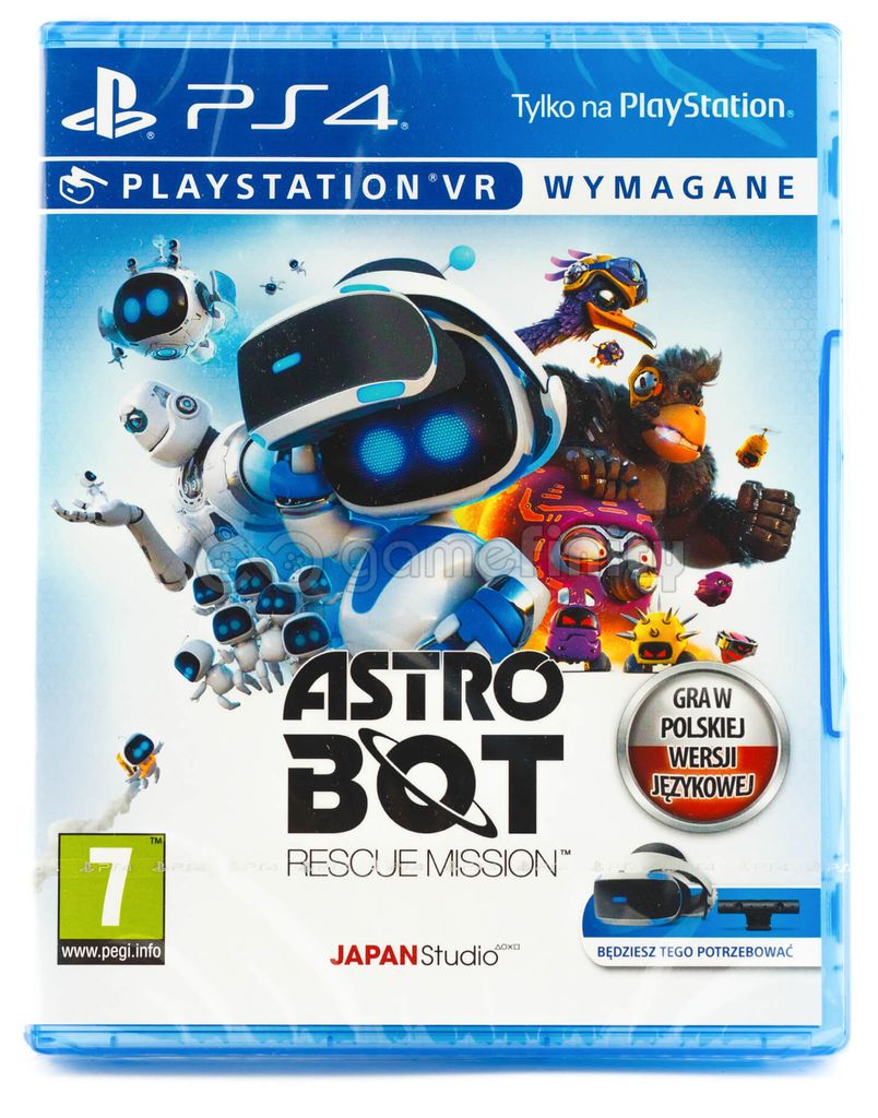 The image shows the front cover of a video game case for Astro Bot Rescue Mission VR on PlayStation 4.