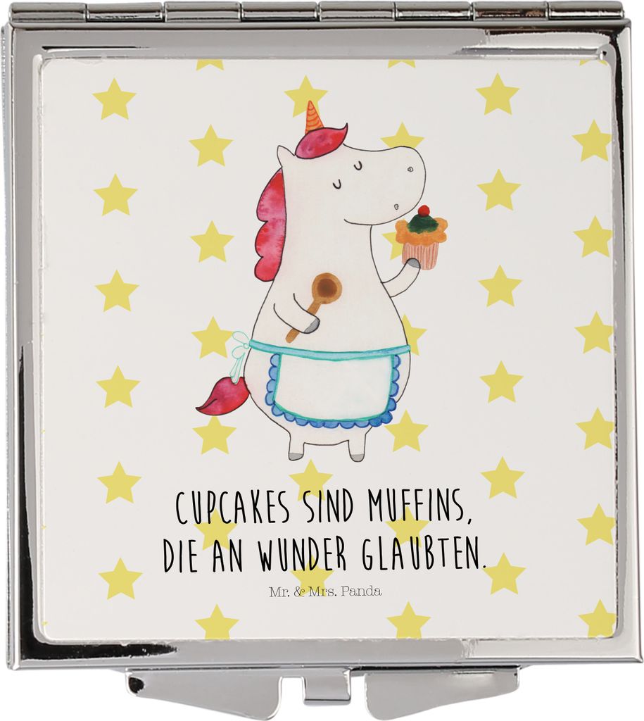 Mr. & Mrs. Panda Schminkspiegel Einhorn Küche - Weiß - Geschenk, Unicorn, Muffin, Kleiner Spiegel, Einhörner, Kuchen, Träumen, Kosmetikspiegel,...