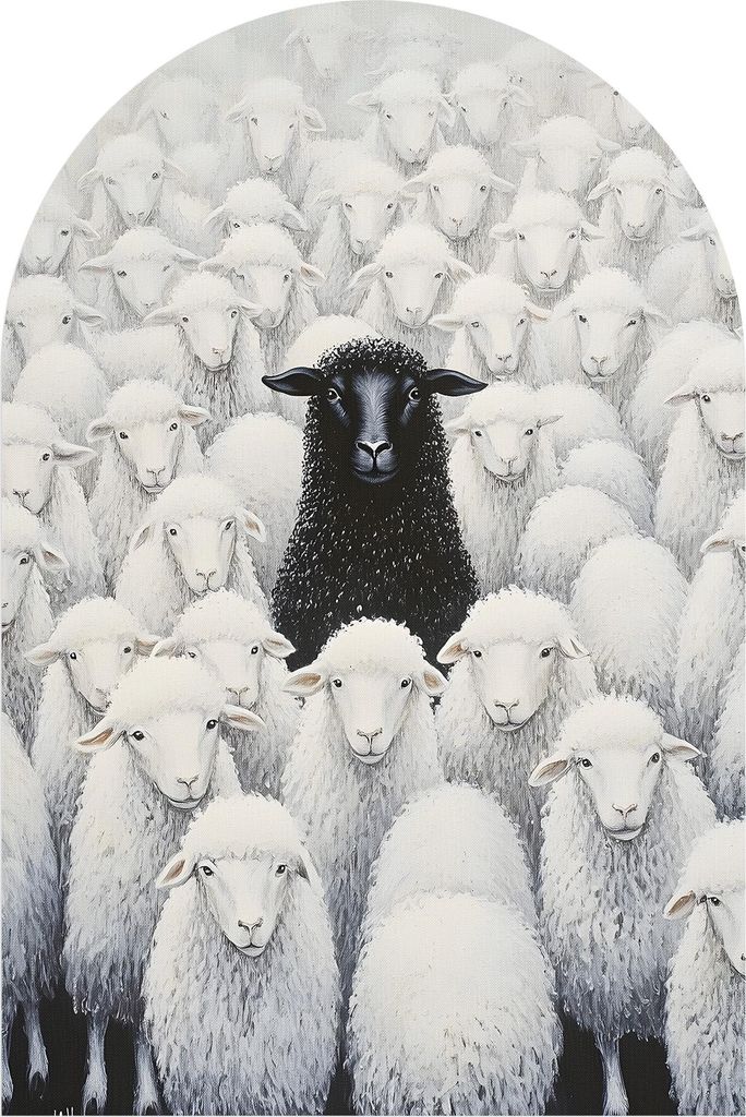 DEQORI Fototapete Rundbogen 60x90 cm 'Das schwarze Schaf' Wand Tapete Leinwand Sticker