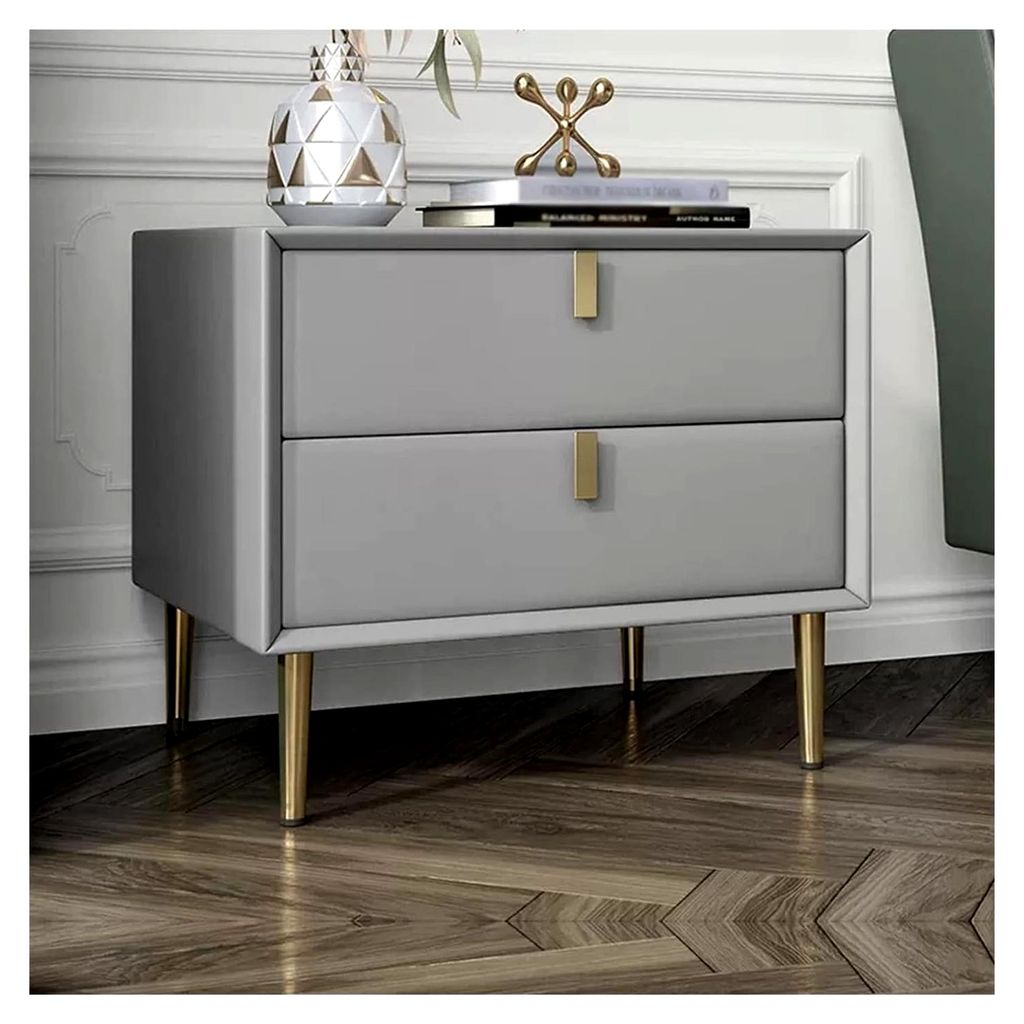 Moderner Nachttisch aus Kunstleder für Schlafzimmer und Wohnzimmer (Grau, L50xD40xH48cm)