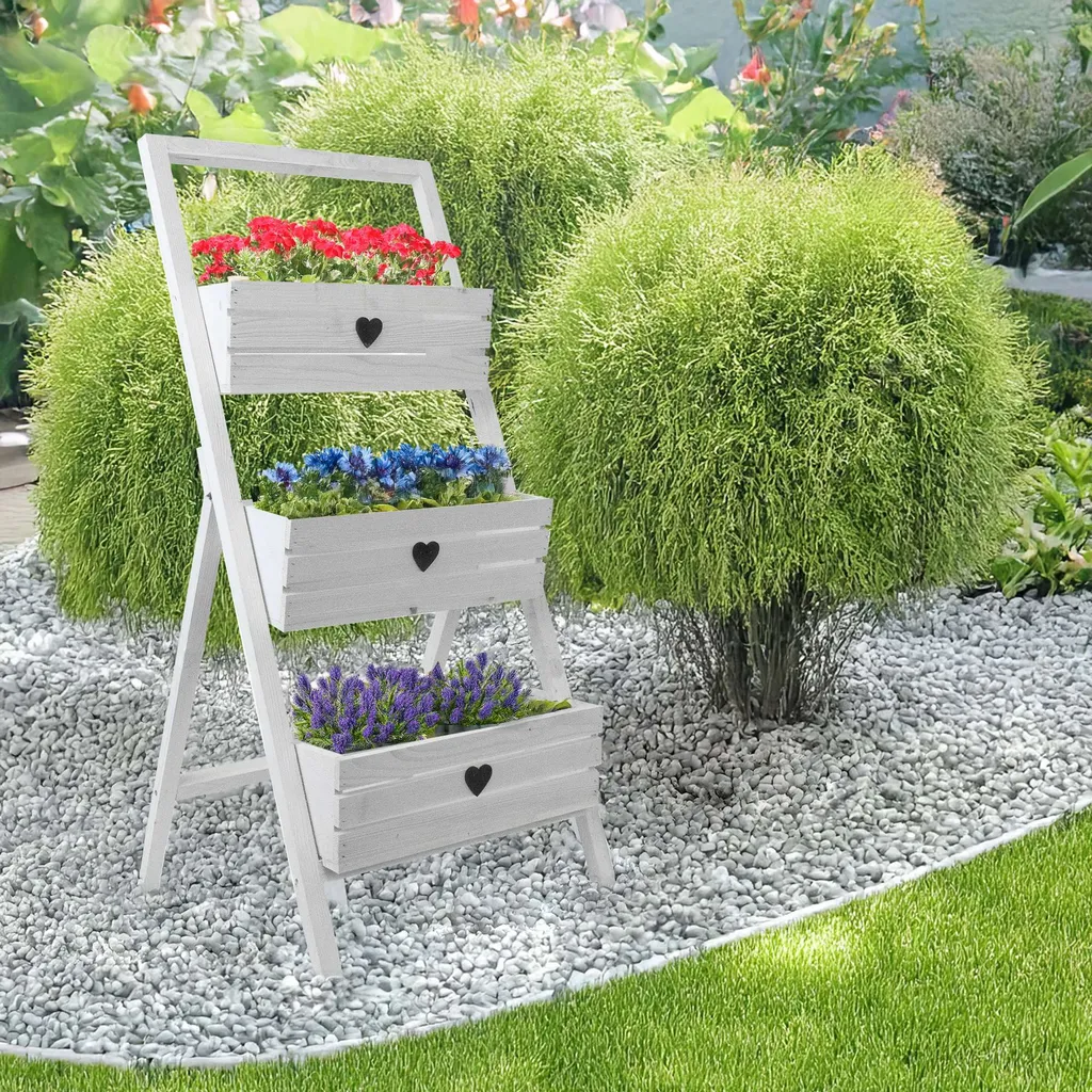 Jardinière Verticale en Bois 3 Bacs pour Potager de Balcon 110cm