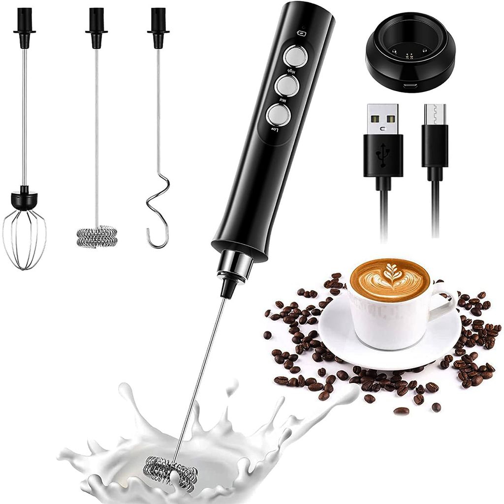 Kabelloser elektrischer Handmixer, wiederaufladbar, automatischer Schneebesen & Milchaufschäumer, ideal zum Schlagen von Eiern, Sahne & Teig