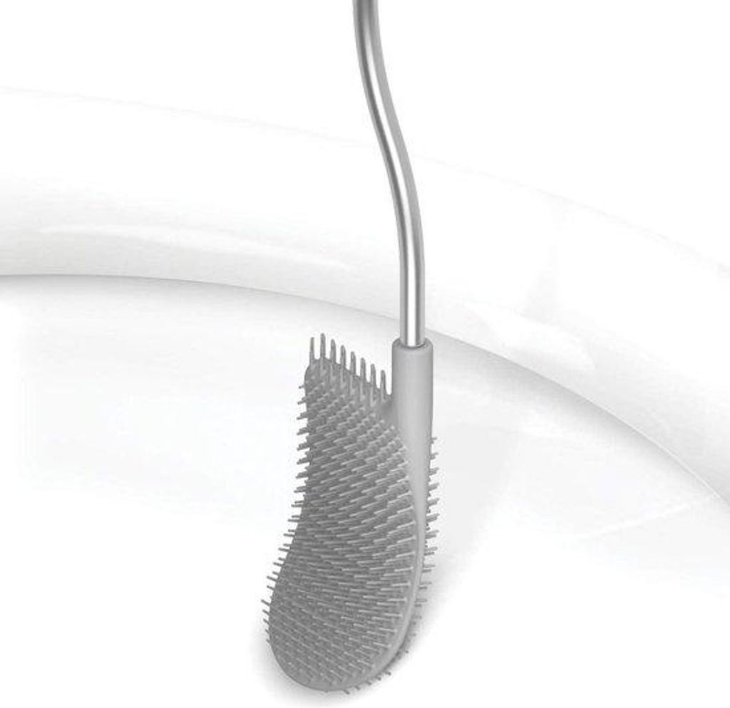 Silikon Toiletborstel mit Wandhalter - Flexibel - Wasserabweisend - Verstopfungsfreundlich - Tiefreinigungs Kopf - Weiß