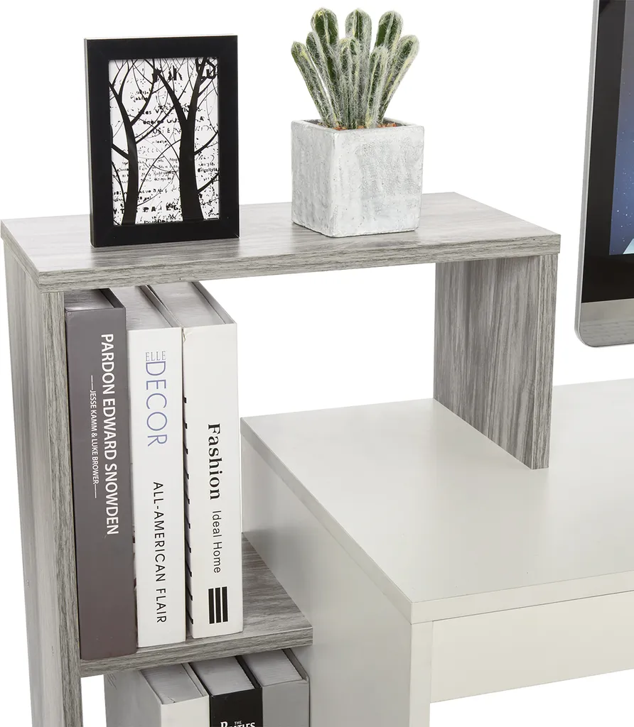 Petit Bureau d'Angle Gain de Place - Solution de Rangement Blanc et Gris