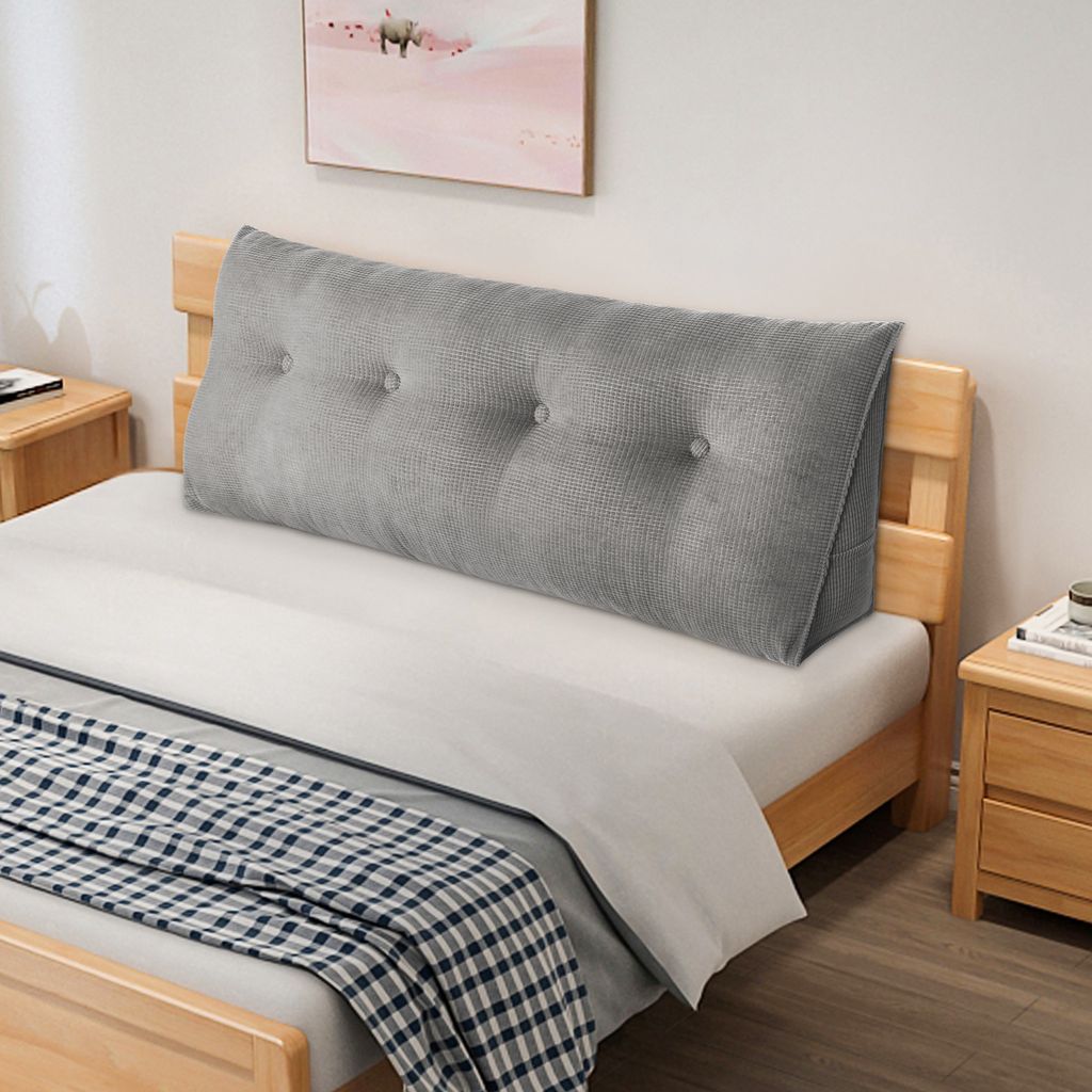 Lang Keilkissen Rückenlehne Kissen Wandkissen Lesekissen Lendenkissen für Bett Kopfteil Gepolstert mit Waschbar Bezug Leinen 140x50x20cm