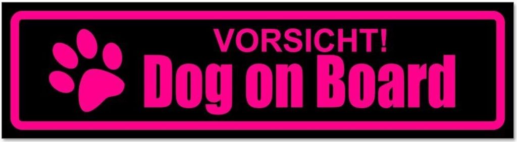Kiwistar - Autoaufkleber - Pink - Schwarz - 20 x 5,3 cm - Vorsicht! Dog on Board - Hinweis Aufkleber Sticker für Auto, Kfz, Fahrrad, PKW, LKW