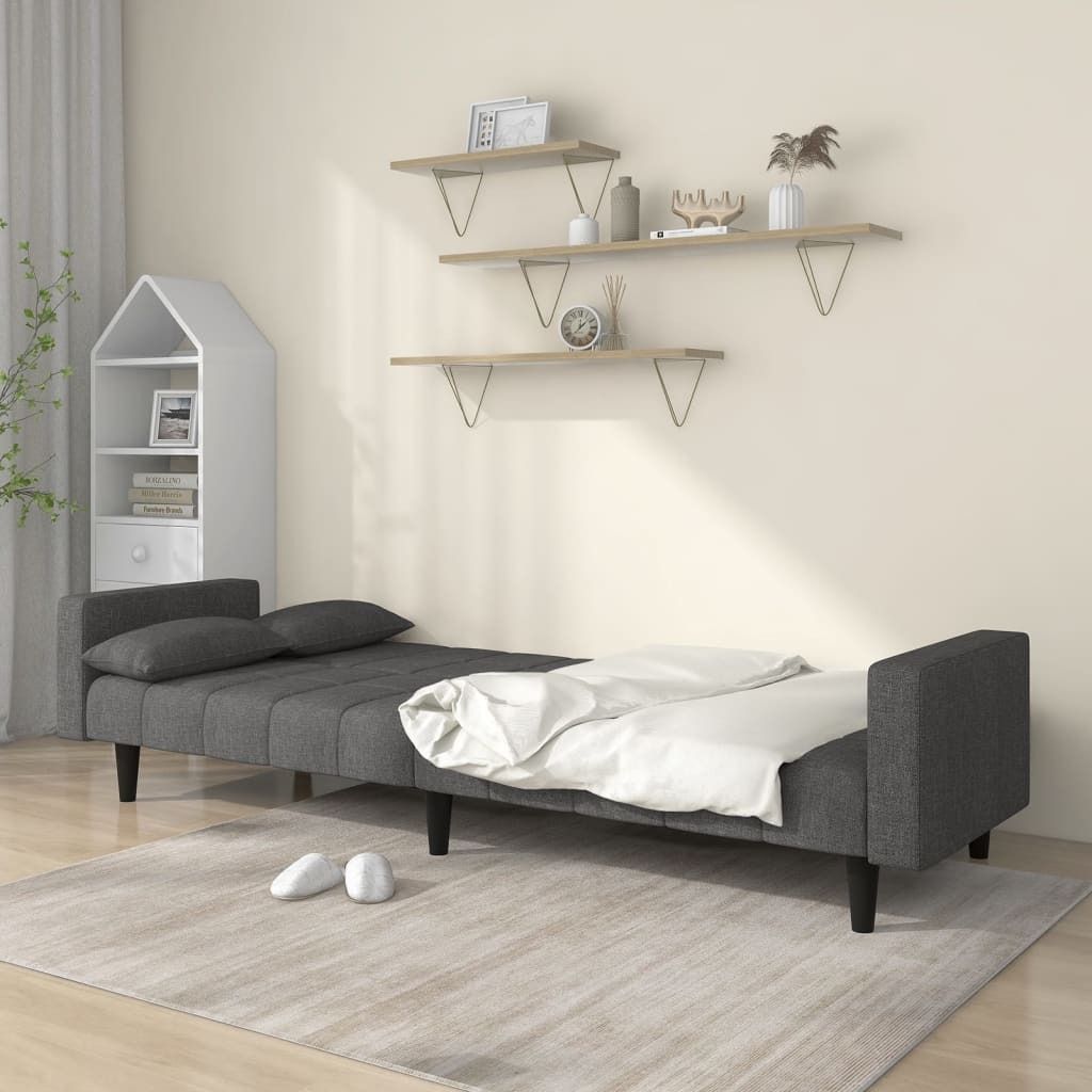 "im Sonderangebot"Schlafsofa - CLORIS - Bettsofa eleganten Design - 2-Sitzer mit 2 Kissen Dunkelgrau Stoff - 220 x 84,5 x 69 cm - NeuMöbel9779243