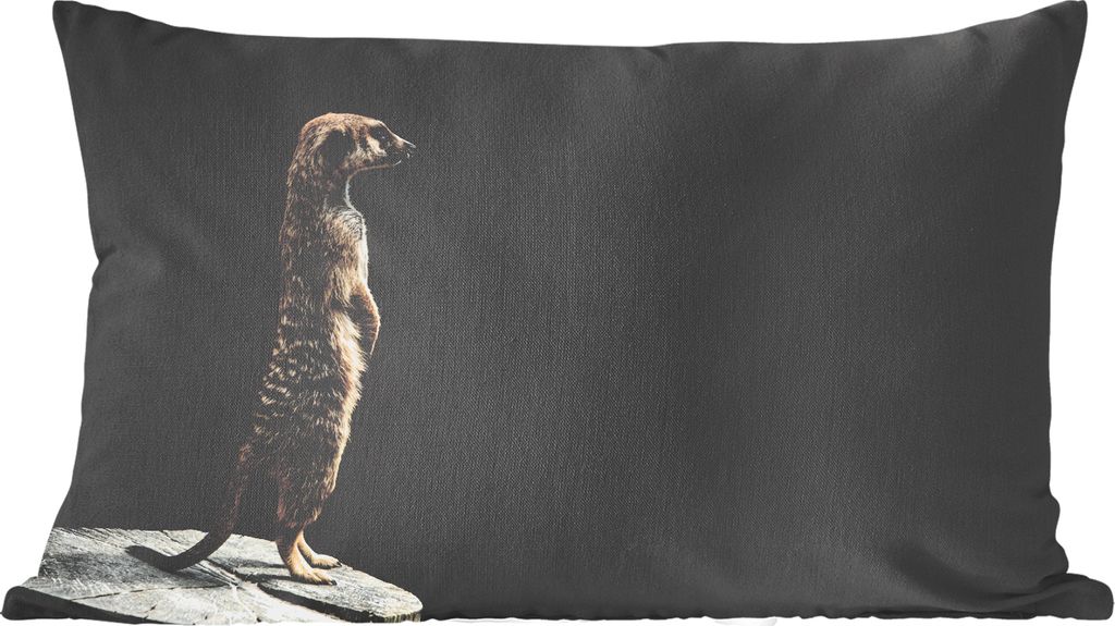 MuchoWow Zierkissen Sofakissen Wohnzimmer Dekokissen 50x30 cm Erdmännchen - Wilde Tiere - Schwarz - Wohnzimmerdekoration - Polster mit Photo
