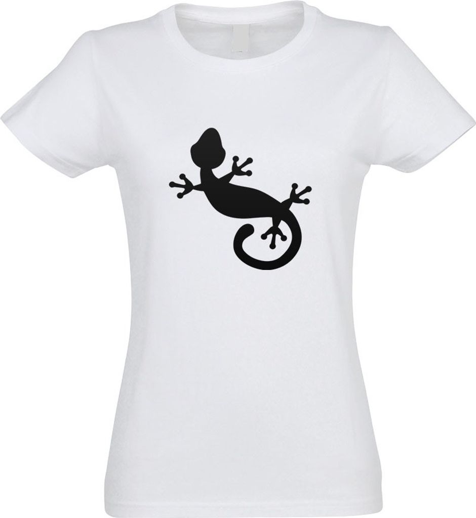 Kiwistar - T-Shirt tailliert - Damen - Weiss - Gecko Motiv 1 - mit Motiv Bedruckt - Funshirt Design - Sport - Freizeit - Damen - L