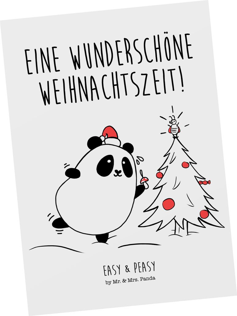 Mr. & Mrs. Panda Ansichtskarte Panda Weihnachtszeit - Weiß - Geschenk, Grußkarte, Kunstkarten, Postkarten, Postkarte, einzelkarte