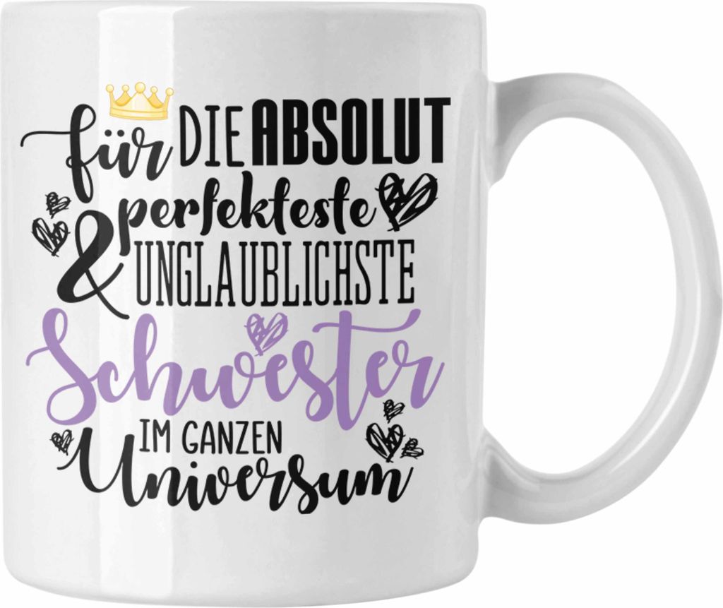 Trendation - Beste Schwester Geschenk Tasse Kaffeetasse Geburtstag Weihnachten Geschenkideen Schwestern Bruder Lustig Best Sister (Weiß)