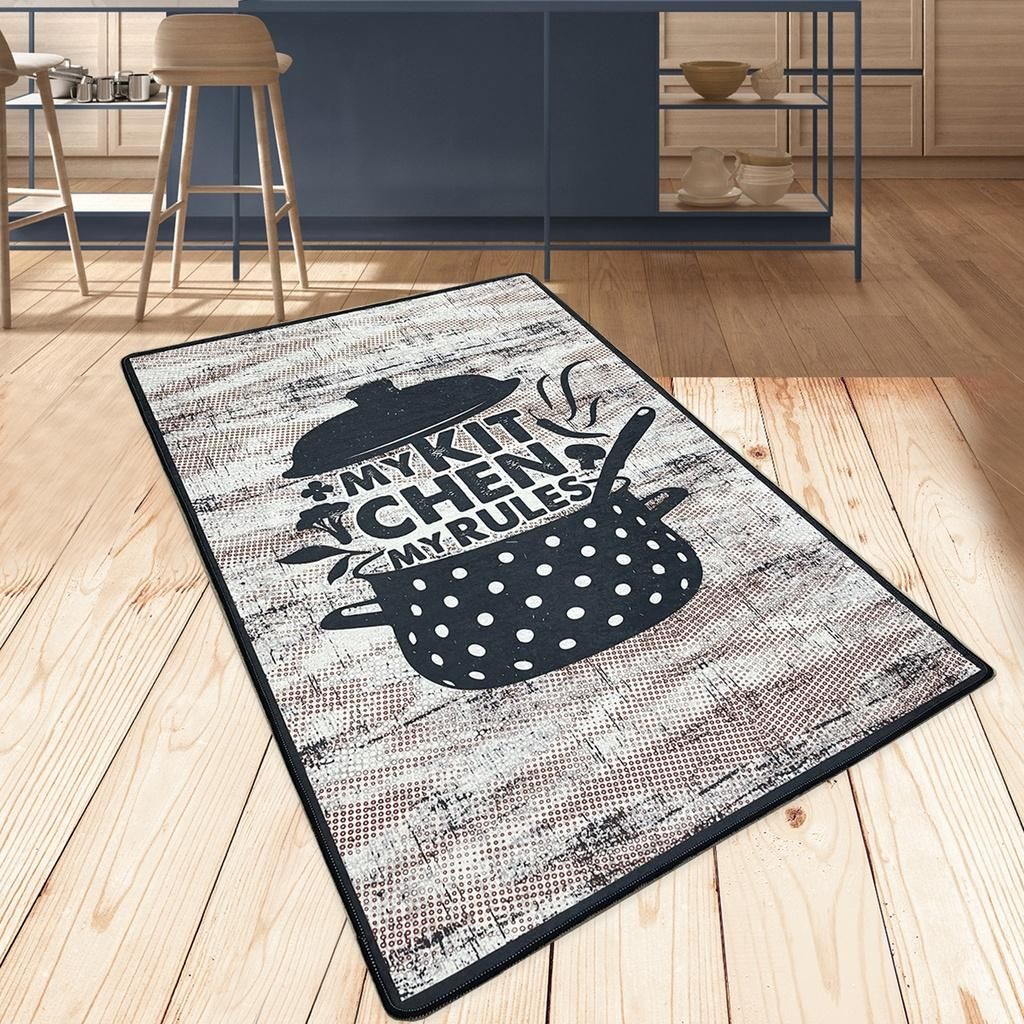 miqna Küchenteppich Grau Weiß Schwarz, rutschfest – Design My Kitchen My Rules