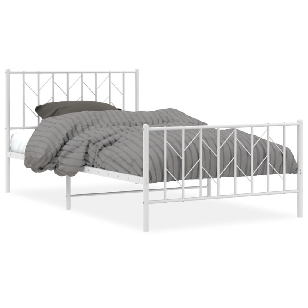 Bettgestell mit Kopf- und Fußteil Metall Weiß 107x203 cm