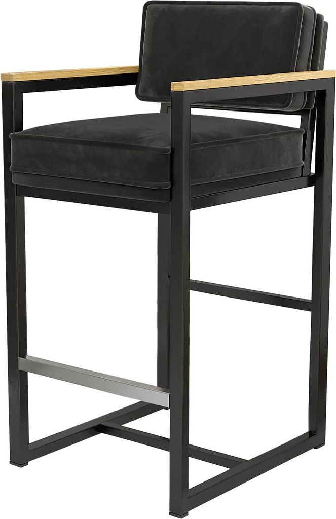 2er-Set KYLA | Gastro Barhocker | Samt | Metall | schwarz | mit Lehne | Samt Barhocker, Hotel Barhocker