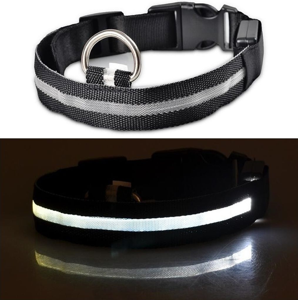 LED Hundehalsband Leuchtet Halsband Hunde Geschirr Katze USB Akku Batterie NEU Farbe Schwarz - Aufladen Akku Größe L - 41-52cm