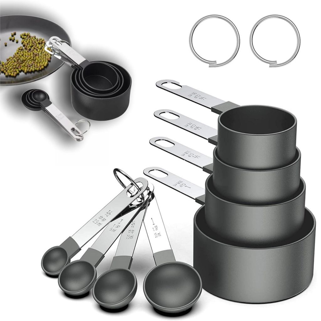 8 Stück Messbecher und Löffel Set, stapelbare schwarze Produktbild 