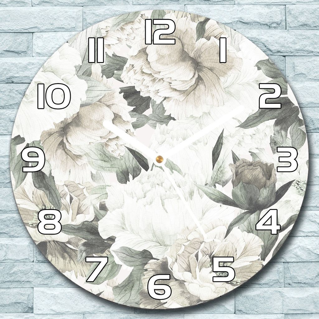 Wanduhr aus Glas Rund fi 30 Vintage Blumenstrauß Quarz Deko Schlafzimmer Büro