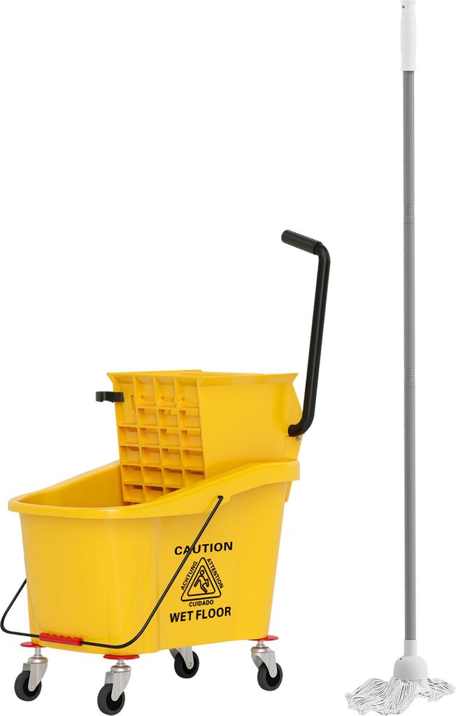 Wischeimer auf Rädern mit Mopp-Auswringer, Mopp-Halter, 36 Liter, Kunststoff, Gelb