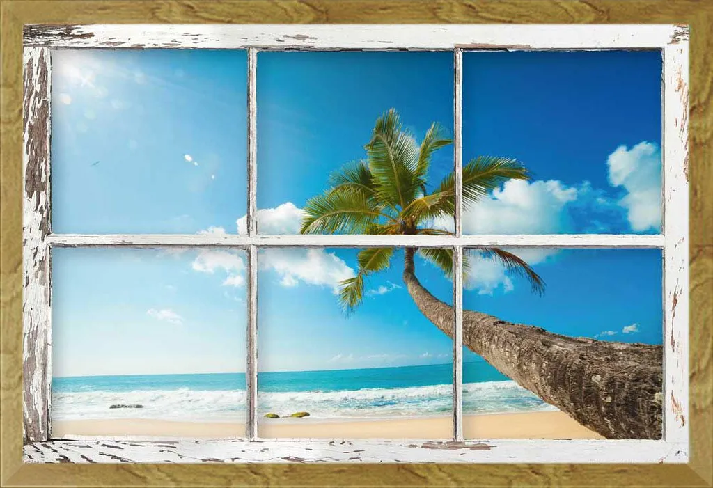 Cornice Shinsuke Maxi Rovere con Poster Finestra Vista Spiaggia
