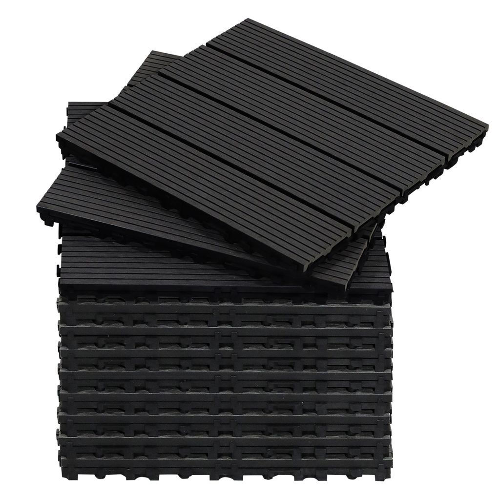 CCLIFE WPC Terrassendielen, Balkon Boden, Terrassenfliesen, Klickfliesen Terrasse, 30x30 cm, Wasserdicht Rutschfest, Dunkelgrau,CushHom