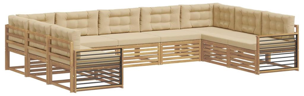 vidaXL Outdoor-Sofagarnitur 9 pcs Weiß und Beige Massivholz Akazie