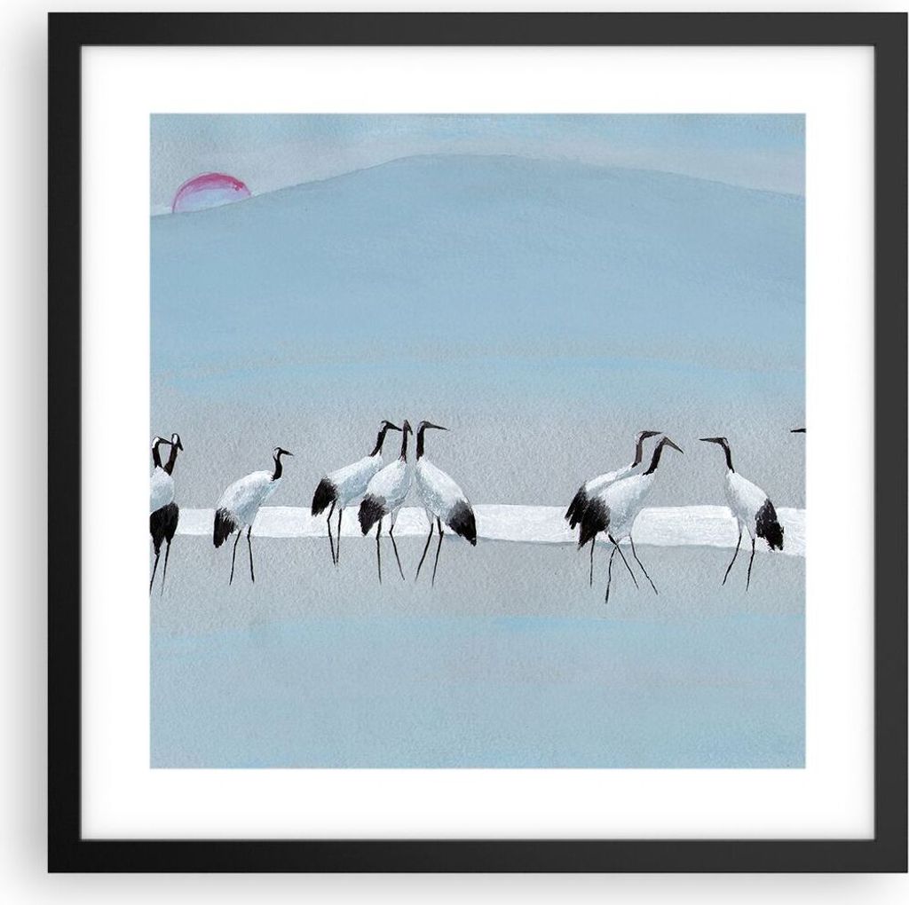 Gerahmtes Poster - Schwarzer Rahmen - Vögel Kraniche Natur - 40x40 cm - Wand Bild - Wanddeko - Wandbilder - Kunstposter - Wandposter - Bilderrahme...