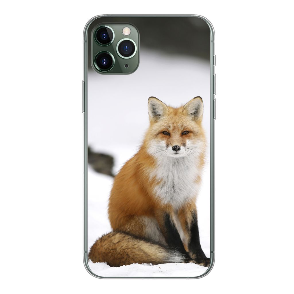 MuchoWow Handyhülle Schutzhülle Hülle für iPhone 11 Pro Max Fuchs - Schnee - Winter Silikon Softcase Handy Hülle - Schutz