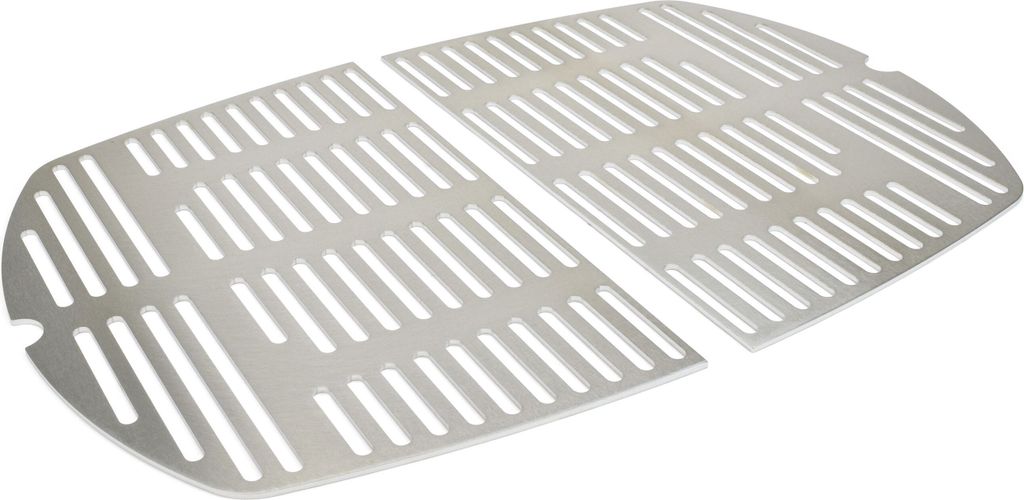 Two silver grill grates are shown on a white background.