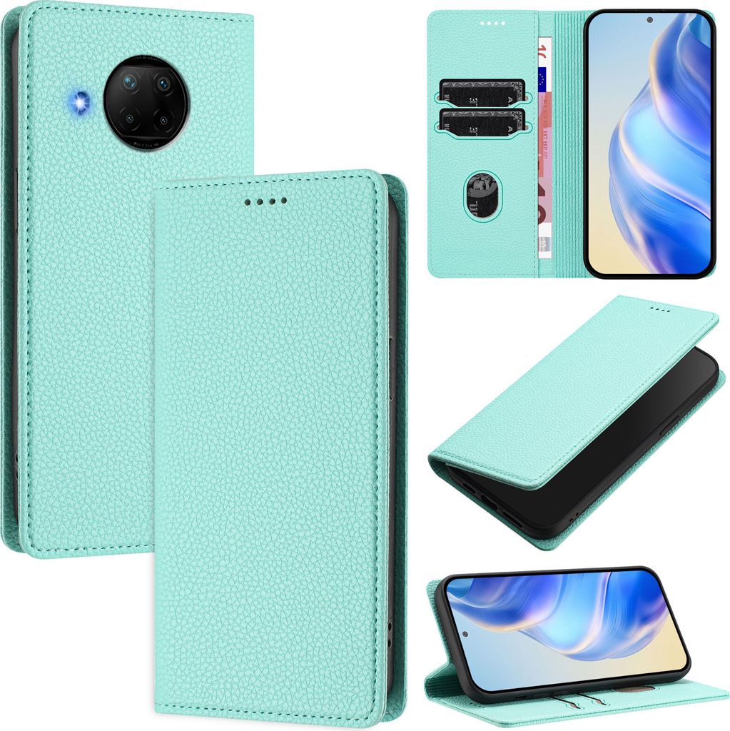 Litchi Leder Handyhülle für Xiaomi Mi 10T Lite 5G Wallet Kartenfächer Standfunktion Hülle Türkis