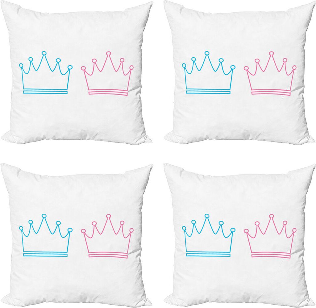 ABAKUHAUS Geschlecht decken Kissenbezug Set (4 Stück), einfache Crown, Moderner Doppelseitiger Digitaldruck, 45 cm x 45 cm, Himmelblau und Rosa
