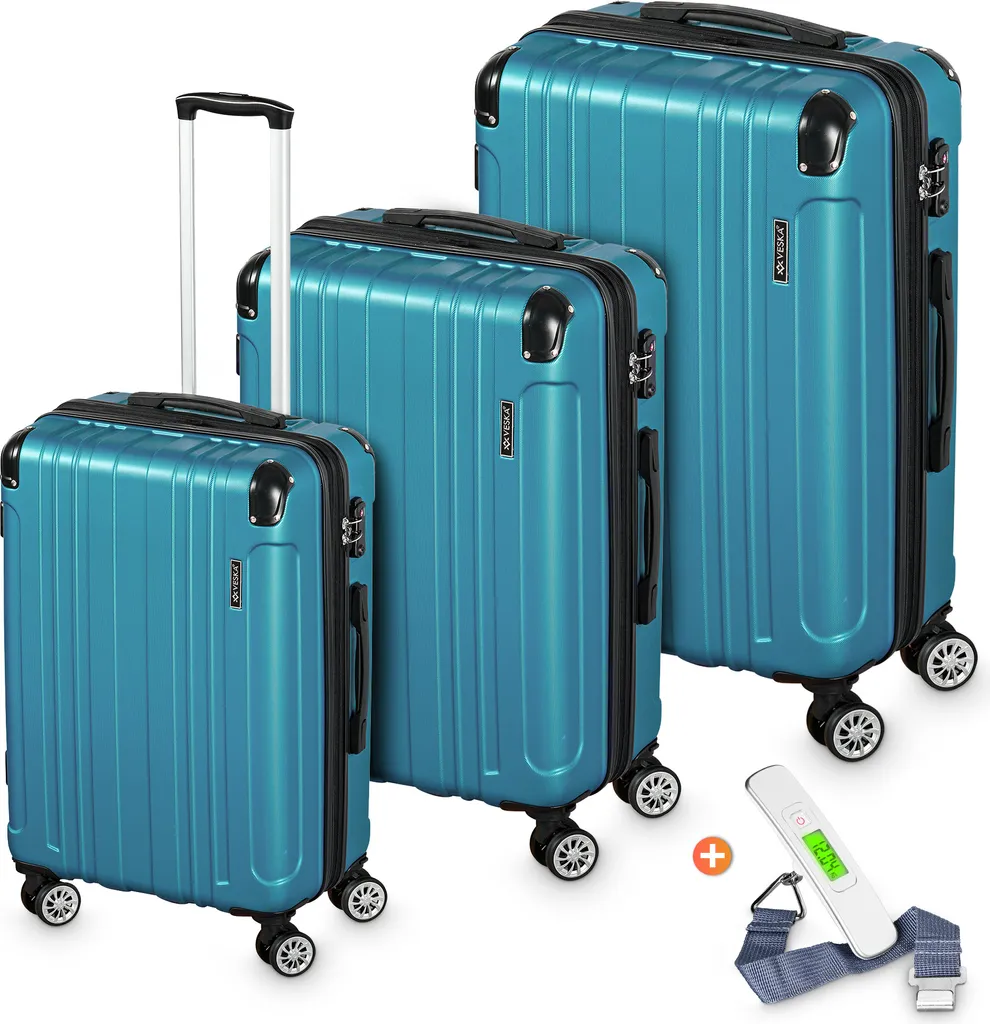 Set di valigie rigide 3 pezzi con chiusura a combinazione TSA 4 ruote ABS a guscio duro, valigia da viaggio trolley con ruote valigia - blu nebbia