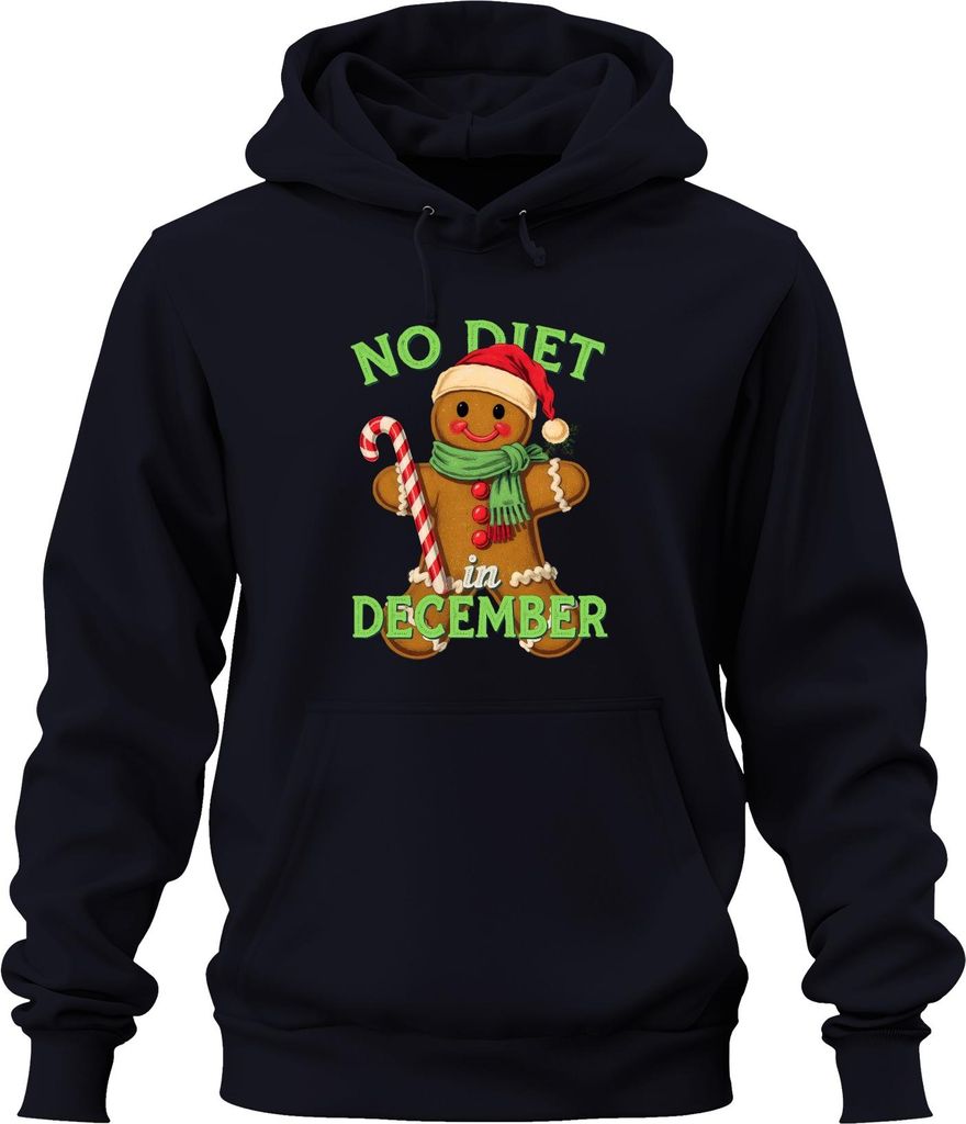No Diet in December Lebkuchenmann Zuckerstange Weihnachten lustig Uni Hoodie Kapuzenpullover, Navy, M