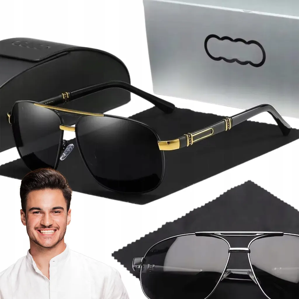 Lunettes de soleil aviateur hommes UV400 avec étui silicone souple