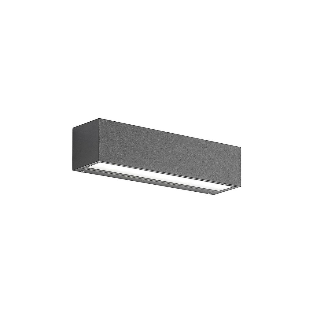 A rectangular LED wall light fixture with a gray exterior and a white light strip.