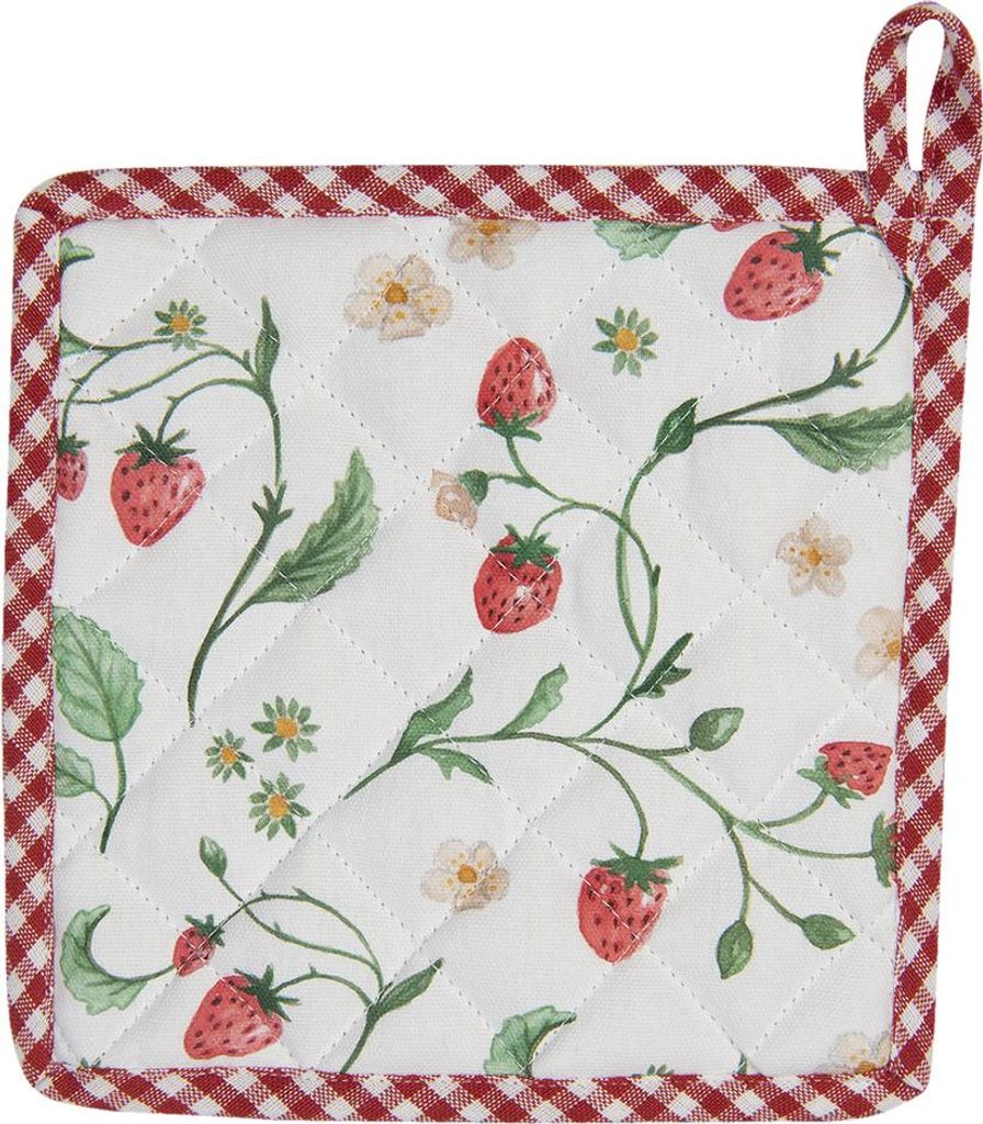 Clayre & Eef Topflappen 20x20 cm Weiß Rot Baumwolle Produktbild 