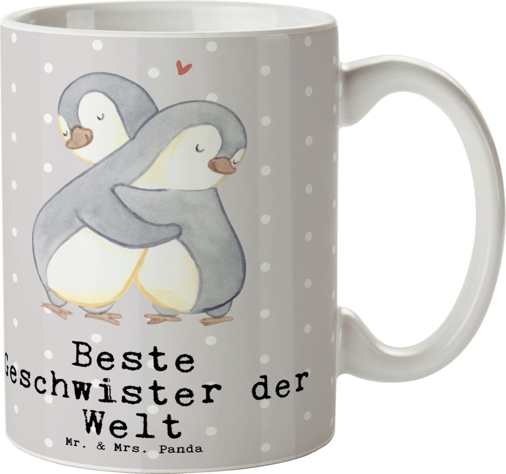 Mr. & Mrs. Panda Henkelpott Pinguin Beste Geschwister der Welt - Grau Pastell - Geschenk, Becher, Bruder, Schwester, cappuccinotasse, Nachwuchs, Ge...