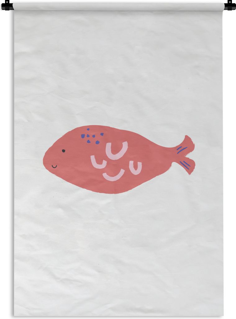 MuchoWow Wandteppich Wandbehang Pastell - Fisch - Rosa 90x135 cm Tapisserie Dekoration Wandtuch - Baumwolle - Wandskulptur
