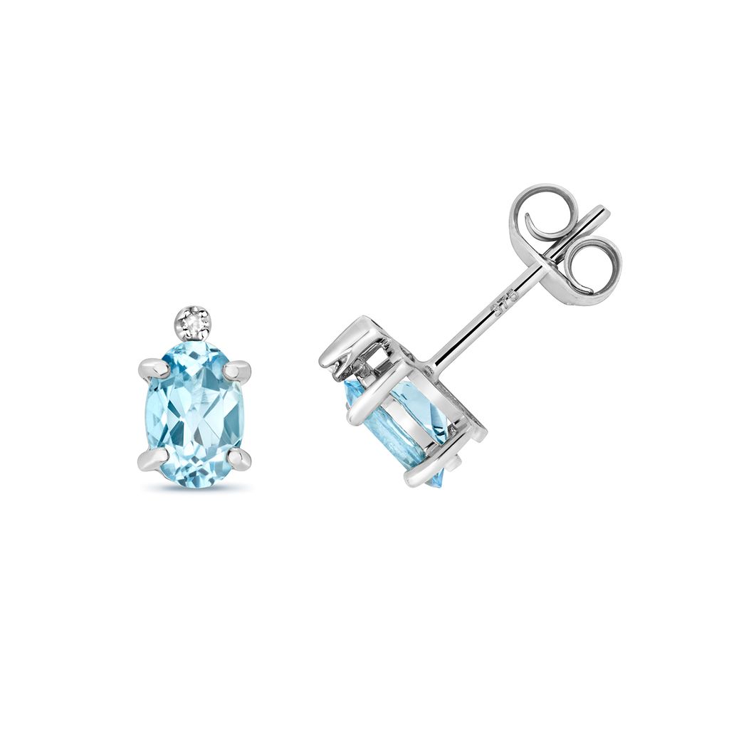 Funkelndes Feuer Schöne 9 Karat (375) Weißgold Diamant Paar Ohrstecker Brillant-Schliff H - PK mit Aquamarin - 8mm*5mm; TRS28469