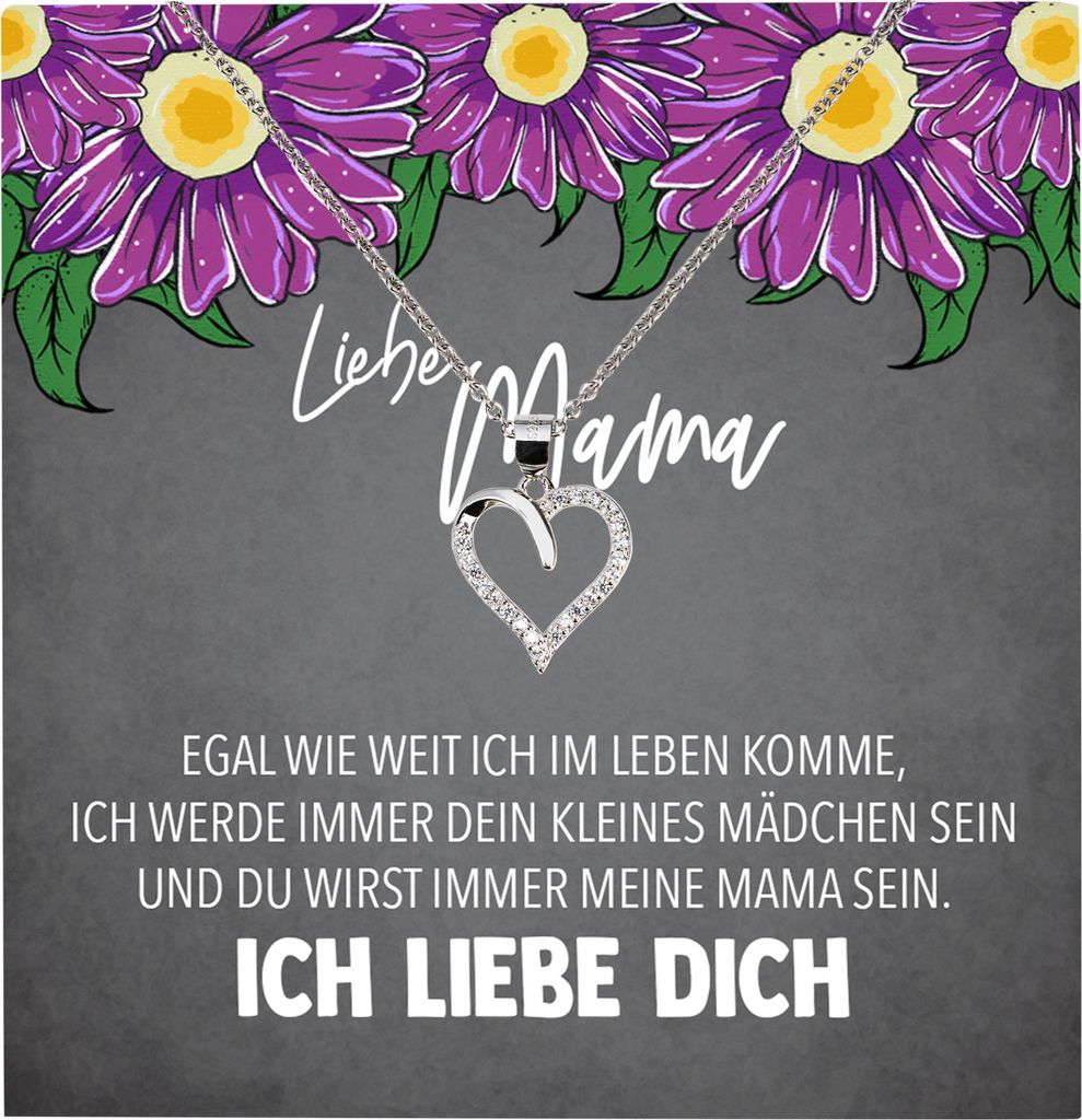 22Feels Echt Silber Halskette - Liebe Mama Geschenk von Tochter Geburtstag und Muttertag Mutter Schmuck Set für Frauen - Herz Anhänger, Karte